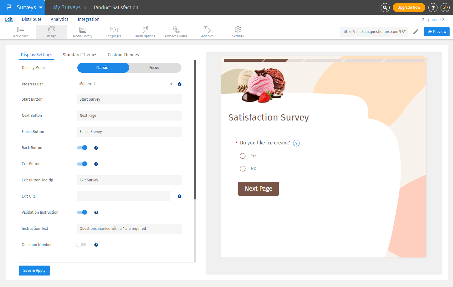 QuestionPro ダッシュボードイメージ